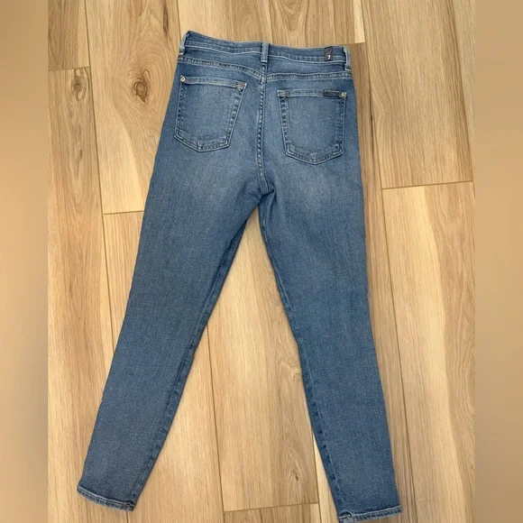 7 For All Mankind Blue and Silver Ankle Cropped Jeans - Picture 3 of 4
